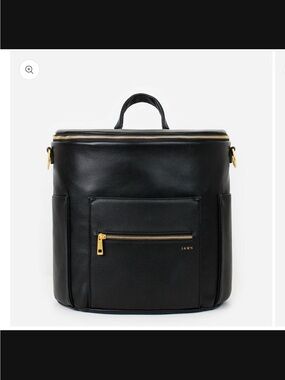 Fawn Diaper Backpack - Black Leather Square Backpack with Gold Hardware